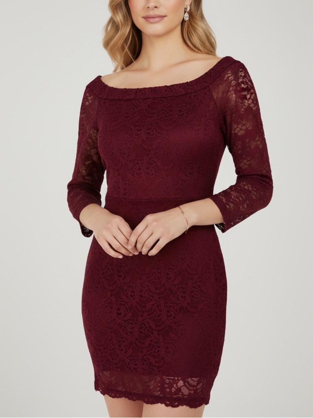 NWT CHASER Long Sleeve Off Shoulder Lace Lined Mini Dress Size Large